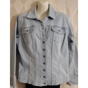 Chico's Platinum Faded‎ Tapered Stretch Denim Button Up Jacket, Size 1 (S/8)